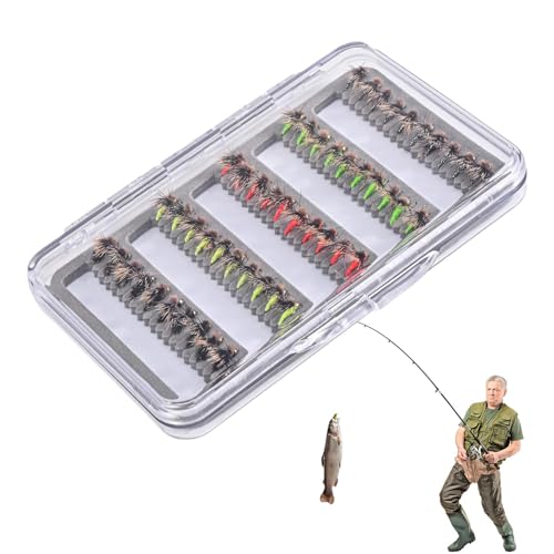 Fischereikanal Kit, Fischerköder Set | 50x Fischereiverkleidungen mit Aufbewahrungsbox | Fly Hook für Forellenbass, Zubehör für Freizeitaktivitäten von Vgvgaj