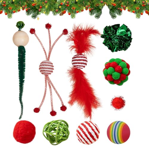 Kitty Toys,Katzenspielzeug-Set | Weihnachts-Selbstspiel-Katzenspielzeug | Baumwollseil-Katzenspielzeug für die Zahnreinigung im Innenbereich, interaktives Katzenspielzeug, beruhigendes Langeweile-Katz von Vgvgaj