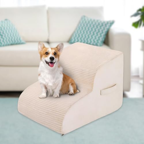 Hundetreppe aus hochdichtem Schaumstoff, 34 cm, rutschfest, extra breit, tiefe Haustiertreppe für Betten oder Sofas, für verletzte oder ältere Haustiere, Hunde und Katzen mit Gelenkschmerzen, 2 Ebenen von Vhaso