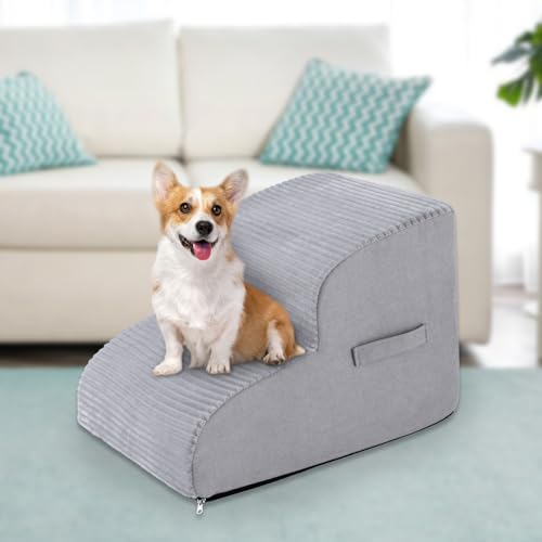 Hundetreppe aus hochdichtem Schaumstoff, 35 cm, rutschfest, extra breit, tief, Haustiertreppe für Betten oder Sofas, für verletzte oder ältere Haustiere, Hunde und Katzen mit Gelenkschmerzen, 2-stufig von Vhaso