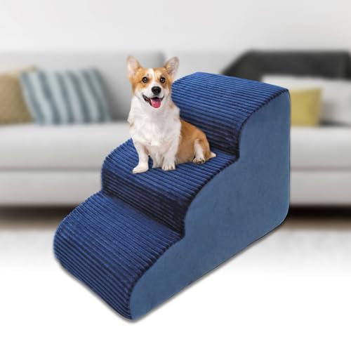 Hundetreppe aus hochdichtem Schaumstoff, 45 cm, rutschfest, extra breit, tief, Haustiertreppe für Betten oder Sofas, für verletzte oder ältere Haustiere, Hunde und Katzen mit Gelenkschmerzen, 3 Ebenen von Vhaso