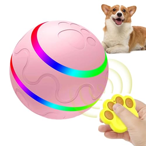 Automatisch rollender Ball für Hunde – beweglicher Ball für Hunde, Silikon-Hunderollball mit LED-Licht, Fernbedienung, Bewegungssensor, interaktives, wasserdichtes Haustierballspielzeug für den Umgang von Vibhgtf