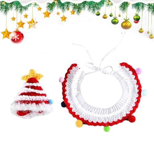 Haustier-Weihnachtshalsband und Mütze, gestrickter Katzenhalsband-Schal | Katze Gestrickte Weihnachtshalsbandmütze - Handgewebte Katzenhalsbandmütze aus gestricktem Stoff für Bichon Frise, Erwachsene von Vibhgtf