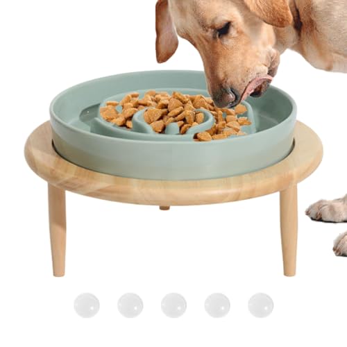 Hundenapf Slow Feeder – Rutschfester Keramik-Hundefutternapf mit erhöhtem Holzboden | Spülmaschinenfester Slow Feeder für Haustiere, beruhigendes Spielzeug für Hunde und Welpen im Innenbereich von Vibhgtf