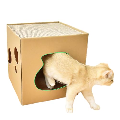 Katzenkratzbox, Katzenkratzer für Hauskatzen - Katzenhaus-Kratzbox aus Wellpappe | Nistkasten, Kratzbett, Haustierversteck für Hauskatzen, Kleintiere von Vibhgtf