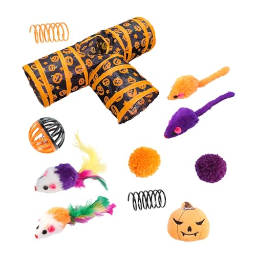 Halloween-Tunnel-Katzenspielzeug-Set – 3-Wege-Tunnel-Spielzeugset für Halloween | Bell Ball Katzenspielzeug-Set für Kätzchen, C von Vibhgtf