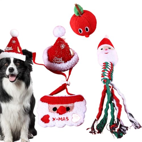 Weihnachts-Interaktives Plüsch-Hundespielzeug, Weihnachtsmann-Welpenspielzeug zum Zahnen | Leckerliball und quietschendes Hundespielzeug | Quietschbares Weihnachtsmann-Plüschspielzeug, interaktives Be von Vibhgtf