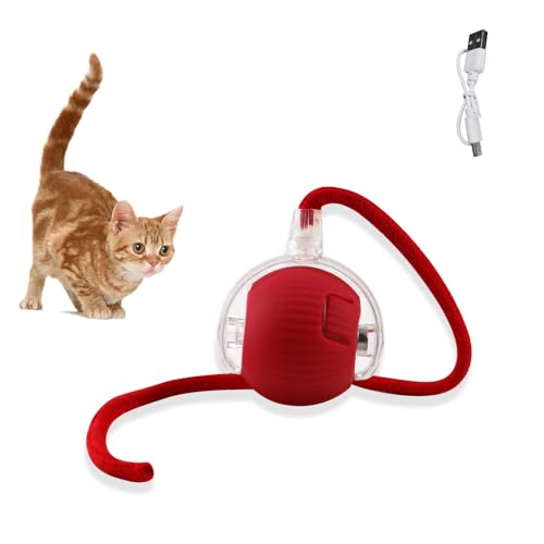 VicBou Smart Cat Toy Ball, Elektrisch Interaktiver Spielball mit Schwanz, 3 Modi, Katzenspielzeug Ball für Erwachsene Katzen, Robust, Kaubeständig, Wiederaufladbar, für Alle Böden von VicBou