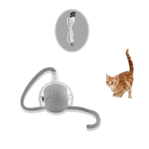 Smart Cat Toy Ball, Katzenspielzeug Ball Elektrisch Multifunktional, 2024 Neues Interaktiver Spielball mit Schwanz für Katzen, Wiederaufladbares Elektrisches Katzenspielzeug Ball für Alle Böden von VicBou