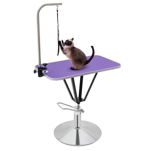 Vielrosse Hundepflegetisch, Höhenverstellbar Trimmtisch 75-85cm für Hunde und Katze, 360° Tischplatte Hydraulisch Anhebbarer Tierpflegetisch Tragfähigkeit 100kg von Vielrosse