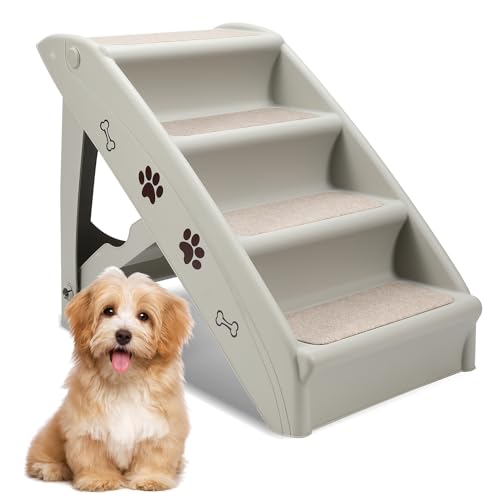 Vigevee Hundetreppe Klappbare Haustiertreppe 48,5 cm Hoch, 4-Stufig Faltbare Katzentreppe, Hunderampe, Maximale Belastung 75kg, Tiertreppe mit Rutschfester Matte für Hunde und Katzen, Bett oder Sofa von Vigevee