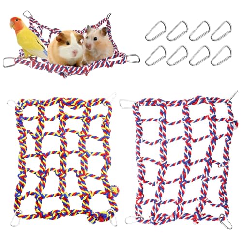 Buntes gewebtes Kletternetz, Haustier-Hängemattennetz, Spielzeug, Hängemattennetz mit 4 Haken, Vogelleiter, Seilbrücke, Kleintierbedarf, Seilleiter für Vögel, Papageien, Hamster, Eichhörnchen, 2 Stück von Vikrami lighting