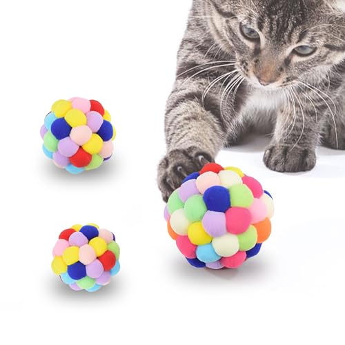 Vila Fuzzy Bälle mit Glöckchen für Katzen, Kau- und Anreicherungswerkzeug, mehrfarbig, weicher Plüsch, klein (5,1 cm), mittel (6,3 cm), groß (7,6 cm), 3 Stück pro Packung von Vila