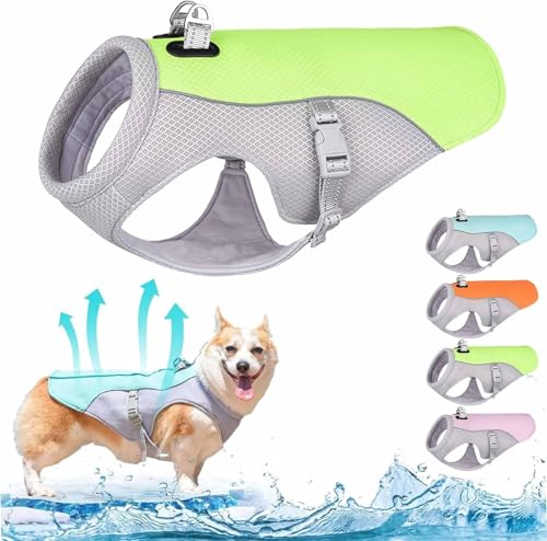 Kühlweste for Hunde, Sommerkühlweste for kleine und mittelgroße Hunde, reflektierende, atmungsaktive Netzgeschirr-Kühljacke for Outdoor-Aktivitäten, Wandern, Training(Green,L) von Vimlo