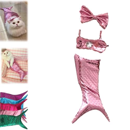 Meerjungfrauenkostüm for Katzen, Meerjungfrauenkostüm for einen kleinen Hund oder eine Katze, Meerjungfrauen-Fischschwanz-Dekorationskleidung for Katzen, kreative, lustige Foto-Requisiten(Pink,L) von Vimlo