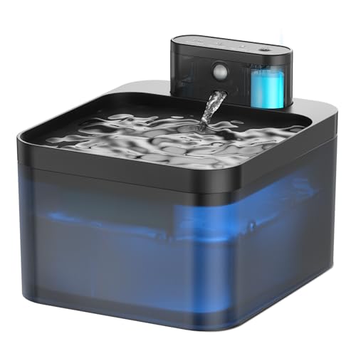 Katzenbrunnen Kabellos mit Bewegungsmelder, VinDox 2.2L Trinkbrunnen für Katze, Batteriebetrieb 2600mAh Leise Wasserpumpe mit LED und AktivkohleFilter, Schwarz von VinDox