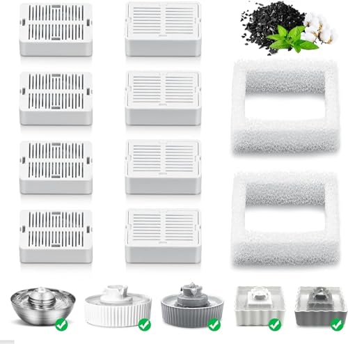 VinDox Welle und Cup Cake Porzellan Katzenbrunnen Filter 8 Kohlefilter 2 Schaumstofffilter Keramik Haustier Brunnen Wasserspender Hund Brunnen Ersatzfilter (10PACK) von VinDox