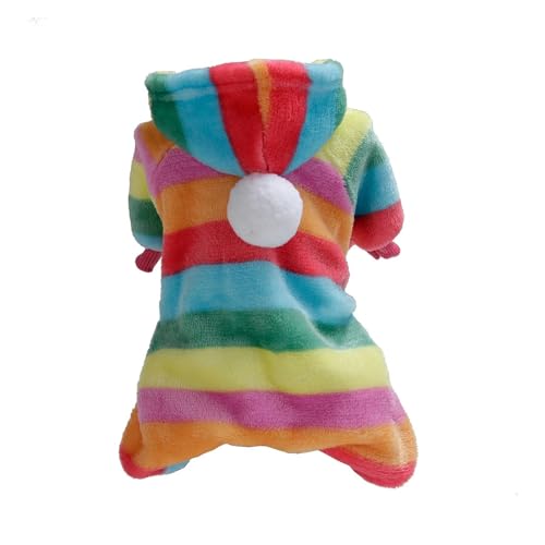 Haustierkleidung Flanell Hundekostüm Hund Kaltwetter Mäntel Katzenbekleidung Weiches Flanell Welpen-Overall Kleidung Haustier Vierbeiniger Schlafanzug (Farbe: Regenbogen, Größe: XS) von VinerY