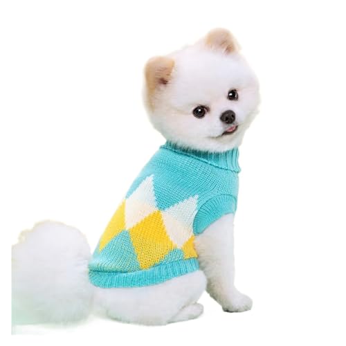 Herbst Winter Hund Strickpullover für kleine Hunde und Katzen, weiche, gemütliche, warme Kleidung, Chihuahua, Schnauzer, Haustier-Rollkragenkostüm (Farbe: Blauer Diamant, Größe: S) von VinerY