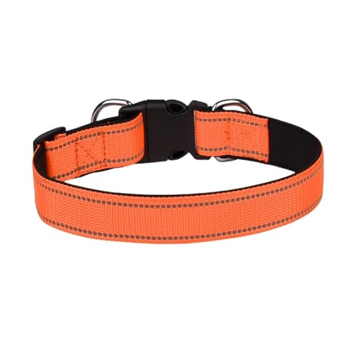 Reflektierendes Hundehalsband, gepolstert, atmungsaktiv, Nylon, verstellbar für mittelgroße und große Hunde, Halsumfang 25–60 cm (Farbe: Orange, Größe: M) von VinerY