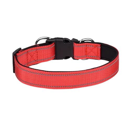 Reflektierendes Hundehalsband, gepolstert, atmungsaktiv, Nylon, verstellbar für mittelgroße und große Hunde, Halsumfang 25–60 cm (Farbe: Rot, Größe: S) von VinerY