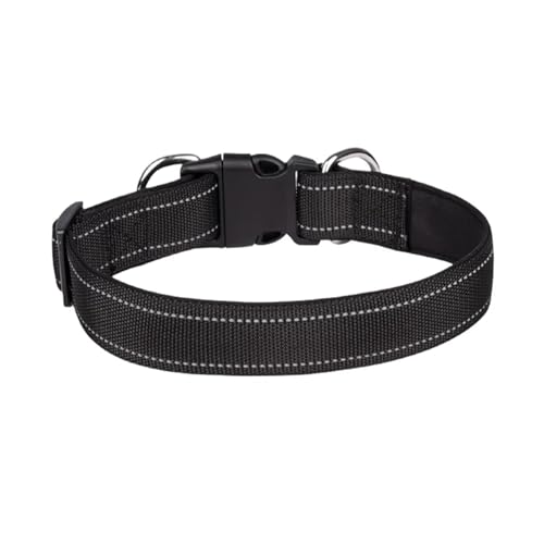 Reflektierendes Hundehalsband, gepolstert, atmungsaktiv, Nylon, verstellbar für mittelgroße und große Hunde, Halsumfang 25–60 cm (Farbe: Schwarz, Größe: S) von VinerY