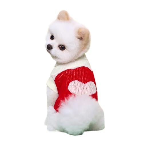 Strickpullover für kleine Hunde und Katzen, weich, gemütlich, warm, Chihuahua, Schnauzer, Haustier-Rollkragenkostüm (Farbe: Rot Love, Größe: XXL) von VinerY