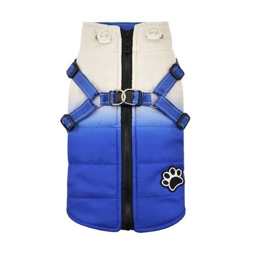 Wasserdichte Hundejacke mit Geschirr, warme Winterkleidung für kleine große Hunde, Mantel, Chihuahua-Kleidung, französische Bulldoggen-Outfits (Farbe: Blau, Größe: XS) von VinerY