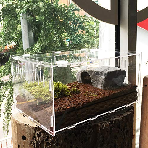 Vinnykud Mini Terrarium Transportbox,Reptil Fütterungsbox aus Acryl, Tragbarer Reptilienzuchtbox Transparent Reptil Zuchtfall für Spinnenechsen, Eidechse, Skorpion, Gehörnter Frosch(37.5×24.6×19.4cm) von Vinnykud