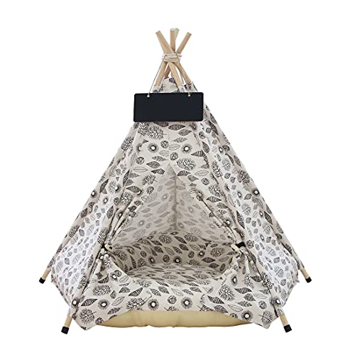 Vinnykud Tipi Zelt für Haustiere Hundezelt aus Baumwollleinen Hundezelt Abnehmbar und Waschbar Haustier Zelte Häuser mit Kissen Katzenzelt Wegklappen Möbel Hundebett Katzenbett 40x40x50cm von Vinnykud