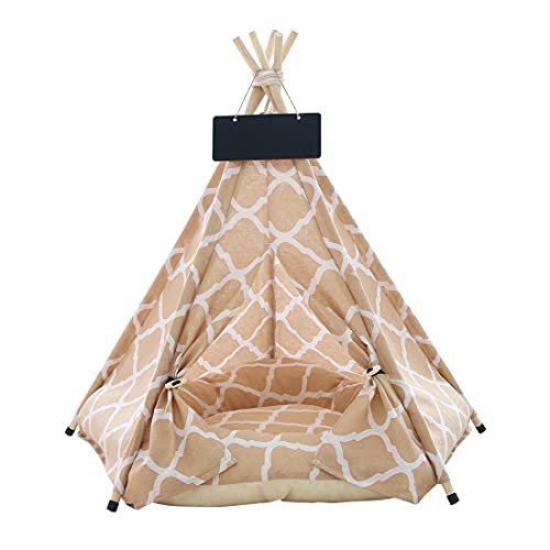 Vinnykud Tipi Zelt für Haustiere Hundezelt aus Baumwollleinen Hundezelt Abnehmbar und Waschbar Haustier Zelte Häuser mit Kissen Katzenzelt Wegklappen Möbel Hundebett Katzenbett 40x40x50cm von Vinnykud