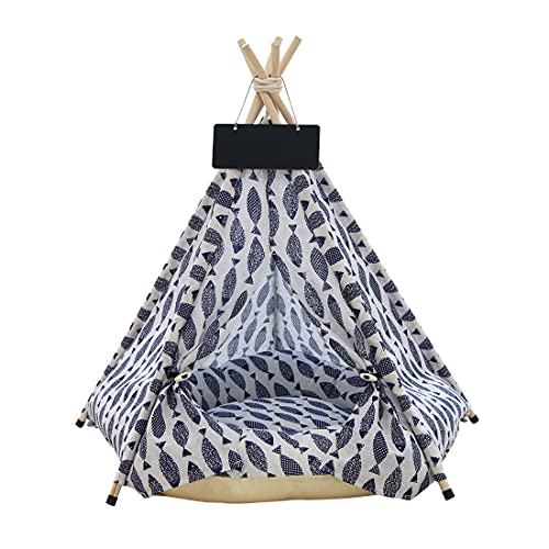 Vinnykud Tipi Zelt für Haustiere Hundezelt aus Baumwollleinen Hundezelt Abnehmbar und Waschbar Haustier Zelte Häuser mit Kissen Katzenzelt Wegklappen Möbel Hundebett Katzenbett 60x60x70cm von Vinnykud