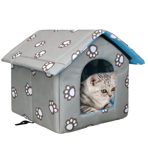 Vinnypet Katzenhaus Für Draußen Winterfest Wasserdicht Und Warm Faltbare Pet Tierheim Für Katzen Mit Abnehmbarem Kissen Für Streuner Haustiere 40x38x35cm von Vinnypet