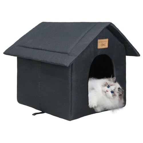 Vinnypet Katzenhaus Für Draußen Winterfest Wasserdicht Wetterfester Katzenhöhle Haustierhaus mit Katzenmatte Warm Hundehöhle Waschbar Hundehaus Tierheim Für Streuner Haustiere 35x30x35cm von Vinnypet