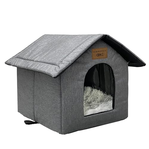 Vinnypet Katzenhaus Für Draußen Winterfest Wasserdicht Wetterfester Katzenhöhle Haustierhaus mit Plüschkissen Warm Hundehöhle Waschbar Hundehaus Tierheim Für Streuner Haustiere 40x35x40 von Vinnypet