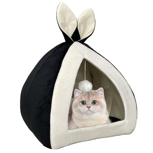 Vinnypet Katzenhöhle Katzenbett mit Waschbares Bequemem Kissenkissen Flanell-Katzenzelt mit lustigen Katzenbällen Faltbares Katzenhau 32x32x36cm von Vinnypet