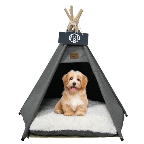 Vinnypet Tipi Zelt fur Katzen und Hunde Haustierzelte Häuser mit Plüschkissen Luxery Hundezelt Katzenzelt Abnehmbar und Waschbar Katzenhaus Haustierhäuser 50x50x60cm von Vinnypet