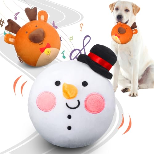 Vinsot Interaktiver Weihnachtsball für Hunde, Weihnachtsstrumpffüller, Geschenke, Hundespielzeug, springender Quietschball mit Aufzeichnung, Kauspielzeug für kleine, mittelgroße und große Hunde von Vinsot