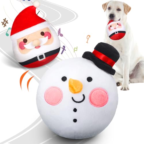 Vinsot Interaktiver Weihnachtsball für Hunde, Weihnachtsstrumpffüller, Geschenke, Hundespielzeug, springender Quietschball mit Aufzeichnung, Kauspielzeug für kleine, mittelgroße und große Hunde von Vinsot