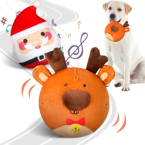 Vinsot Interaktiver Weihnachtsball für Hunde, Weihnachtsstrumpffüller, Geschenke, Hundespielzeug, springender Quietschball mit Aufzeichnung, Kauspielzeug für kleine, mittelgroße und große Hunde von Vinsot