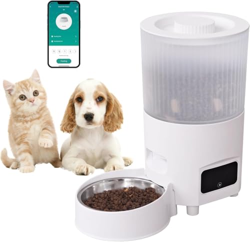 Vinteky Futterautomat Katze, 3L Katzenfutter Automat WiFi mit Doppelnäpfen, Automatischer Futterspender Katze, 1-6 Mahlzeiten pro Tag 15 Tag, mit 304 Edelstahlschüssel, Akkubetrieben & Kabelgebundene von Vinteky