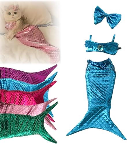 Cat Mermaid Costume - Mermaid Costume for a Small Dog or Cat,Cat Mermaid Outfit,Creative Cat Mermaid Fishtail Decoration Clothes,Cat Mermaid Party Supplies,Creative Funny Photo Props (Blue, L) von Vinxan