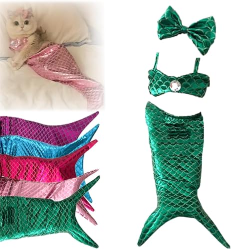 Cat Mermaid Costume - Mermaid Costume for a Small Dog or Cat,Cat Mermaid Outfit,Creative Cat Mermaid Fishtail Decoration Clothes,Cat Mermaid Party Supplies,Creative Funny Photo Props (Green, L) von Vinxan