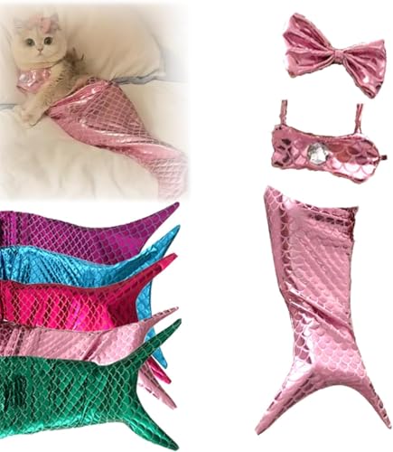 Cat Mermaid Costume - Mermaid Costume for a Small Dog or Cat,Cat Mermaid Outfit,Creative Cat Mermaid Fishtail Decoration Clothes,Cat Mermaid Party Supplies,Creative Funny Photo Props (Pink, L) von Vinxan