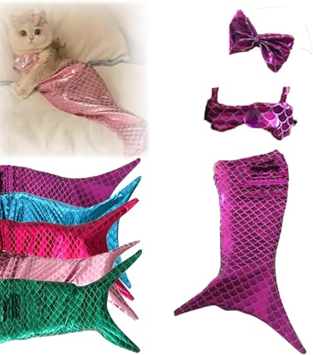 Cat Mermaid Costume - Mermaid Costume for a Small Dog or Cat,Cat Mermaid Outfit,Creative Cat Mermaid Fishtail Decoration Clothes,Cat Mermaid Party Supplies,Creative Funny Photo Props (Purple, S) von Vinxan