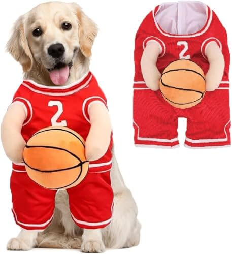 Dog Basketball Costume with Ball,Dog Basketball Halloween Player Costume,Funny Dress Up Sports Outfit Cosplay Clothes,Dog Basketball Costume Holding Ball,Adjustable Straps (Red, L) von Vinxan