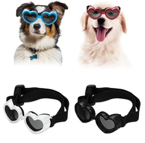 Dog Heart Shaped Goggles Wind-Resistant,Doggy Heart Shape Anti-Fog Sunglasses,Small Dog Sunglasses,Stylish Cute UV Protection Sunglasses for Outdoor Riding and Walking (Black+White) von Vinxan