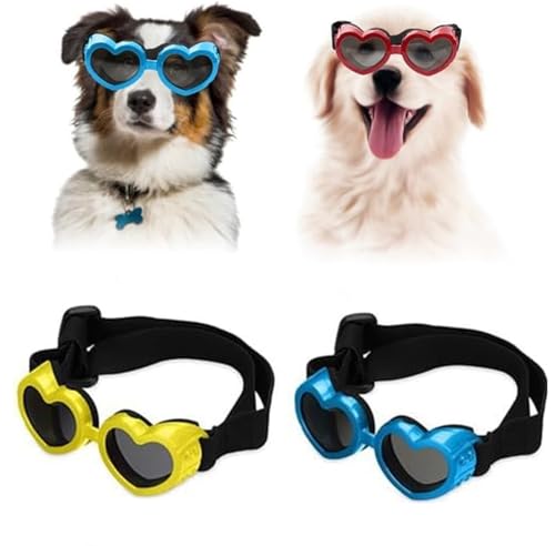 Dog Heart Shaped Goggles Wind-Resistant,Doggy Heart Shape Anti-Fog Sunglasses,Small Dog Sunglasses,Stylish Cute UV Protection Sunglasses for Outdoor Riding and Walking (Blue+Yellow) von Vinxan