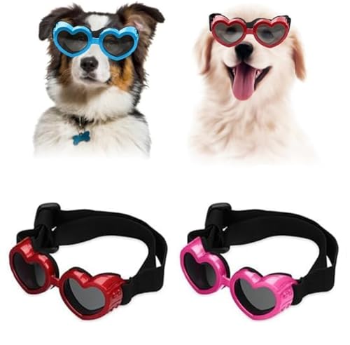 Dog Heart Shaped Goggles Wind-Resistant,Doggy Heart Shape Anti-Fog Sunglasses,Small Dog Sunglasses,Stylish Cute UV Protection Sunglasses for Outdoor Riding and Walking (Pink+Red) von Vinxan