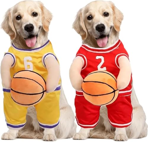 Hunde-Basketballkostüm mit Ball, Basketballkostüm für Halloween, lustiges Verkleidung, Sport-Outfit, Cosplay-Kleidung, Ballhund-Basketballtrikot mit Ballkostüm, verstellbare Träger (gemischt, Größe S) von Vinxan